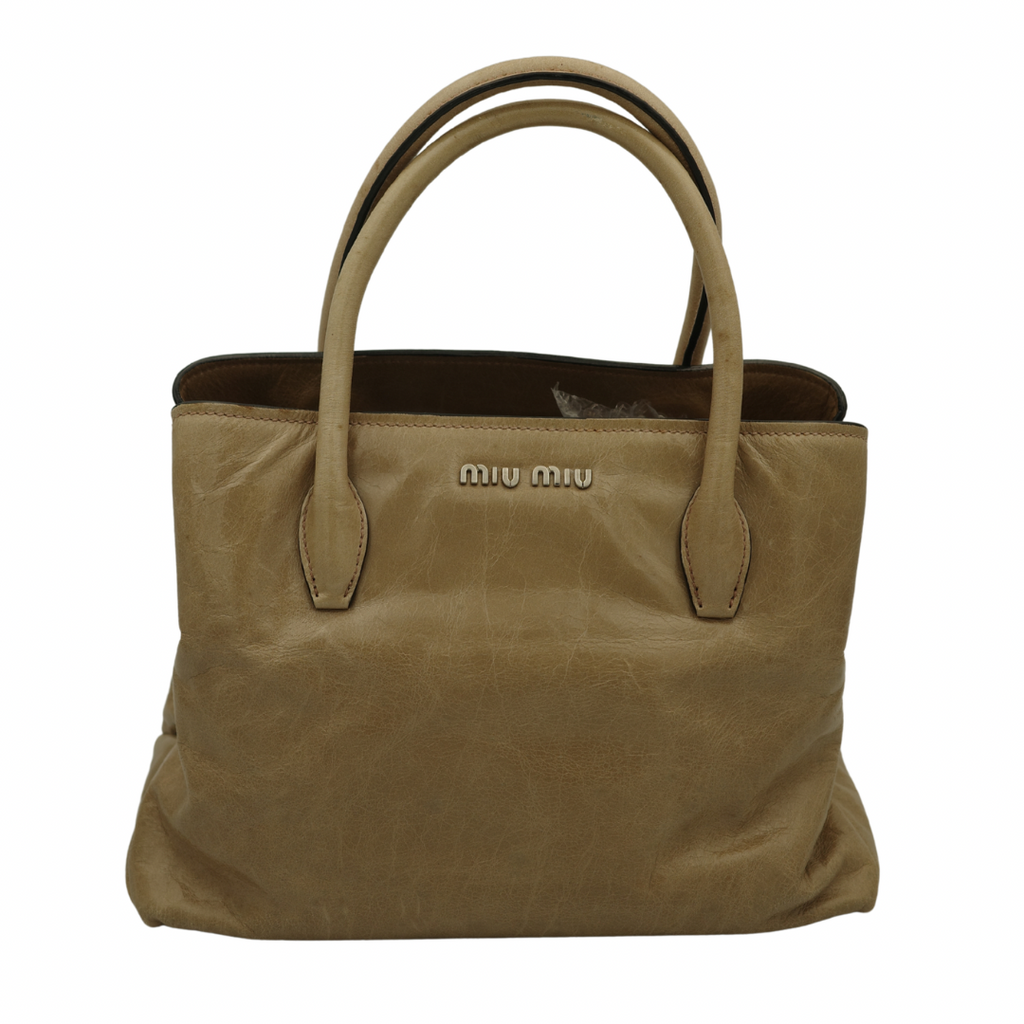 Miu Miu Nude Top Handle Tote with Side Zip