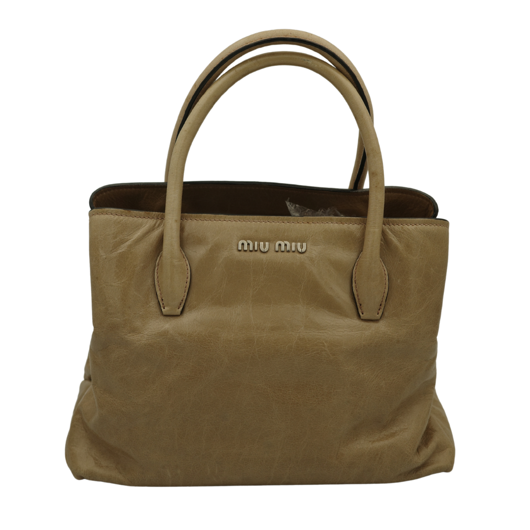 Miu Miu Nude Top Handle Tote with Side Zip