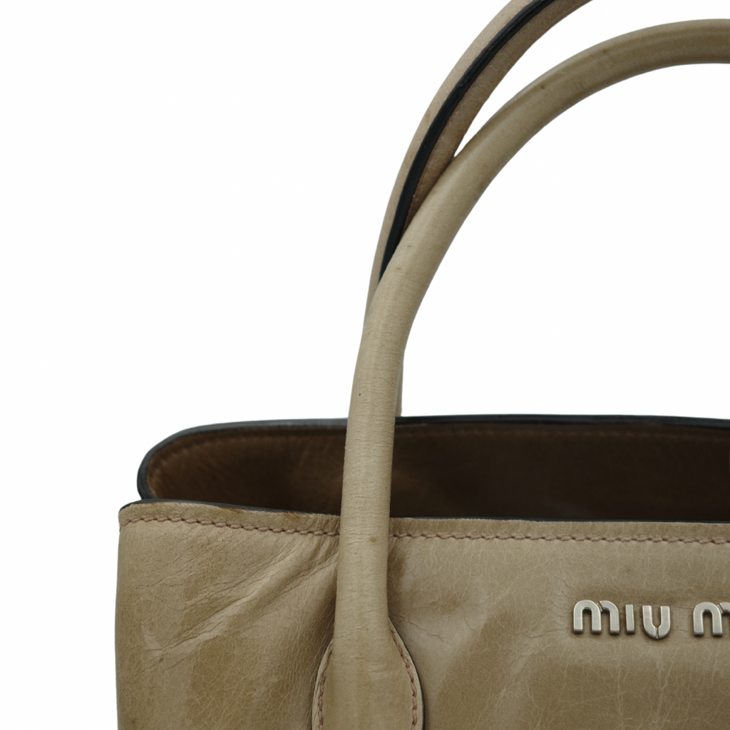 Miu Miu Nude Top Handle Tote with Side Zip