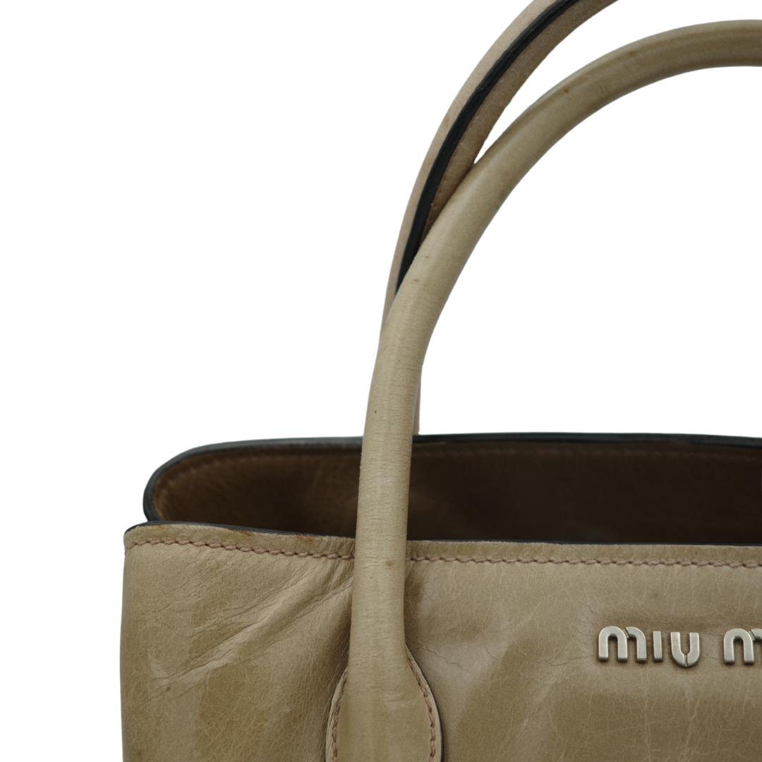 Miu Miu Nude Top Handle Tote with Side Zip