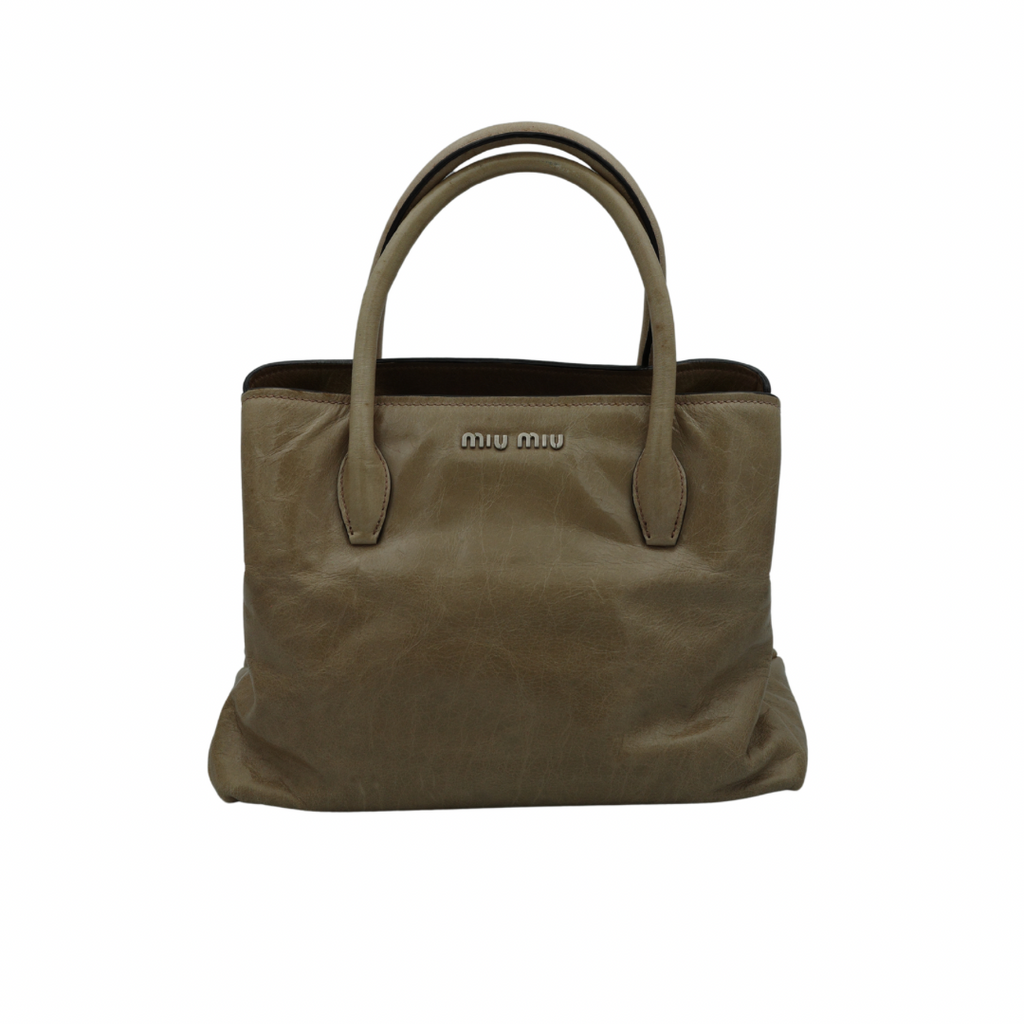 Miu Miu Nude Top Handle Tote with Side Zip