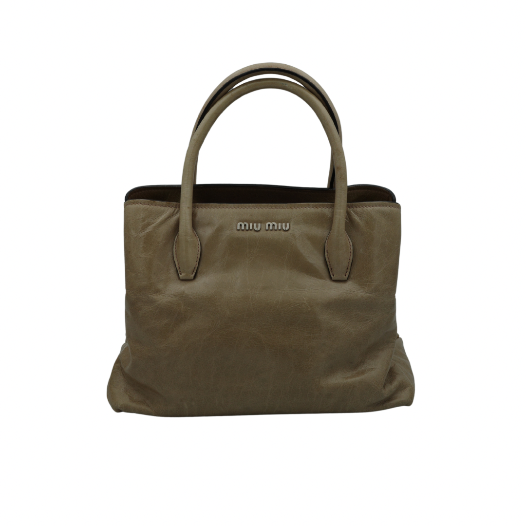 Miu Miu Nude Top Handle Tote with Side Zip