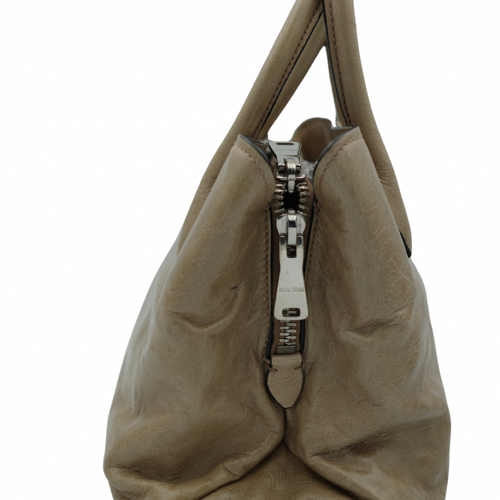 Miu Miu Nude Top Handle Tote with Side Zip