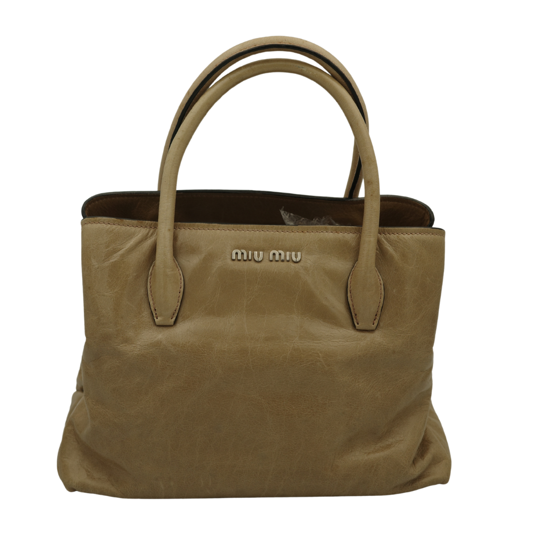 Miu Miu Nude Top Handle Tote with Side Zip