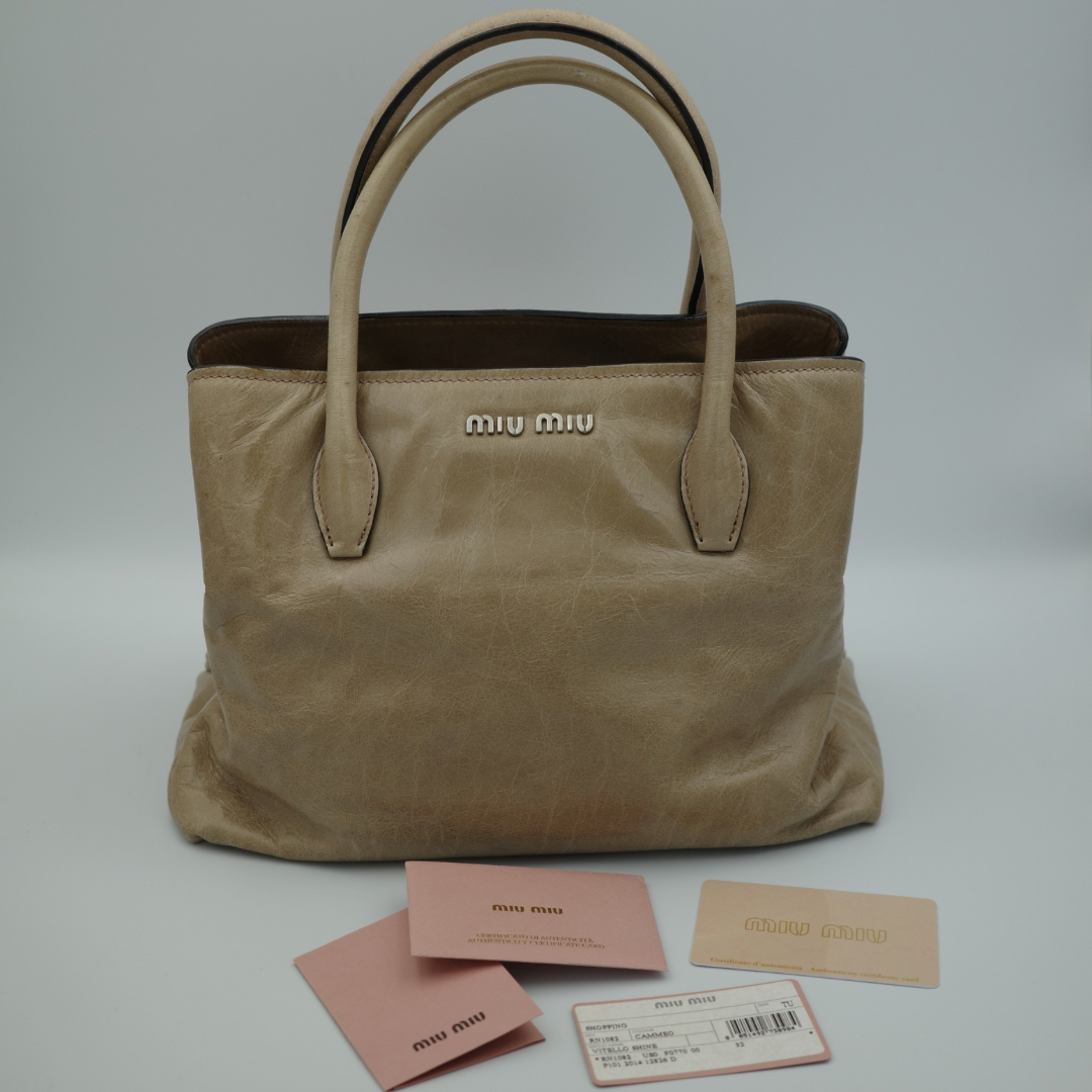Miu Miu Nude Top Handle Tote with Side Zip