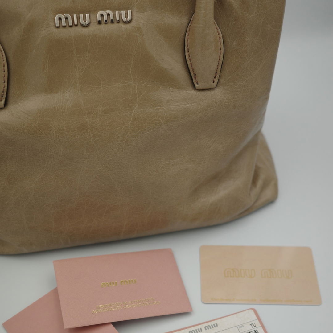 Miu Miu Nude Top Handle Tote with Side Zip