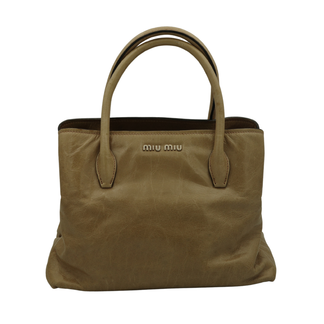 Miu Miu Nude Top Handle Tote with Side Zip