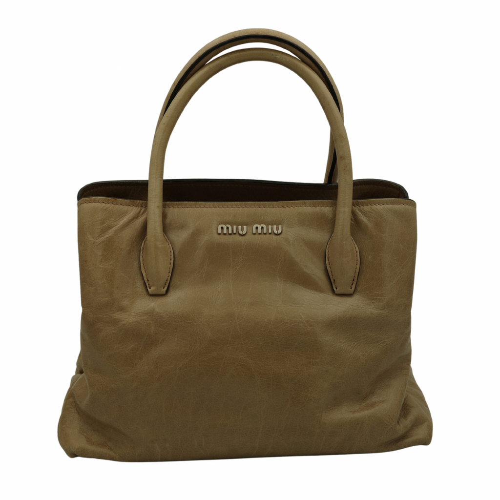 Miu Miu Nude Top Handle Tote with Side Zip