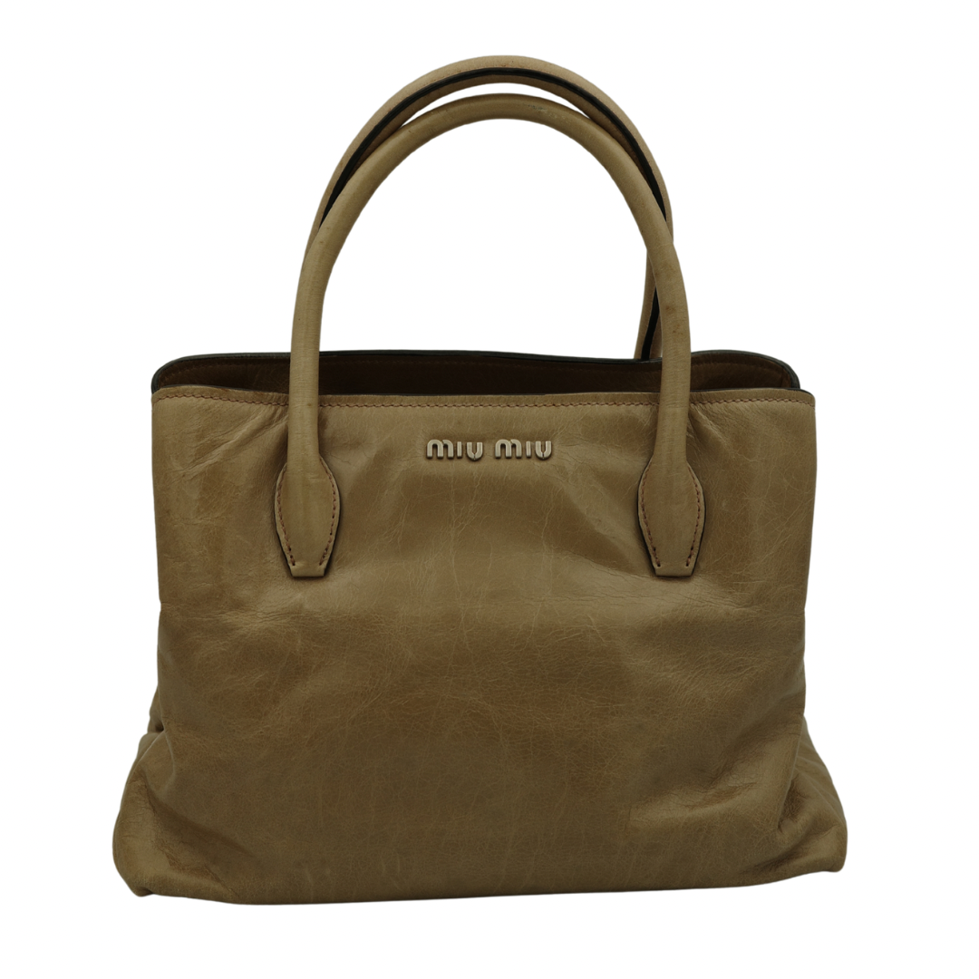 Miu Miu Nude Top Handle Tote with Side Zip