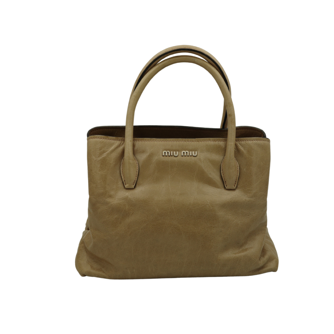 Miu Miu Nude Top Handle Tote with Side Zip