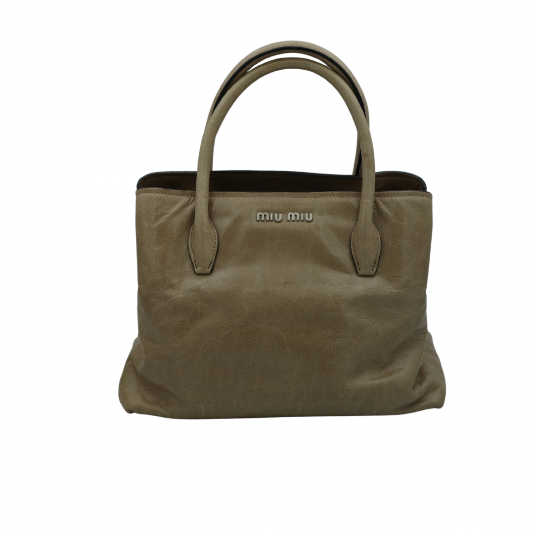Miu Miu Nude Top Handle Tote with Side Zip